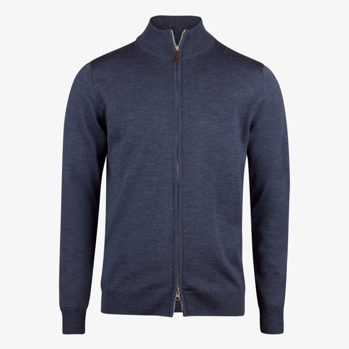 Stenströms dark blue merino wool mock neck zip cardigan