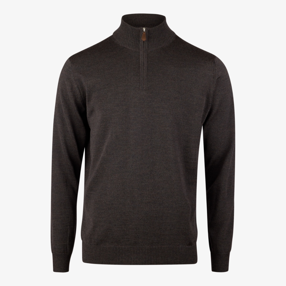 Stenströms dark brown merino wool mock neck half zip sweater