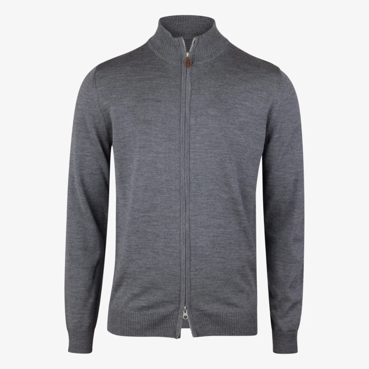 Stenströms grey merino wool mock neck zip cardigan