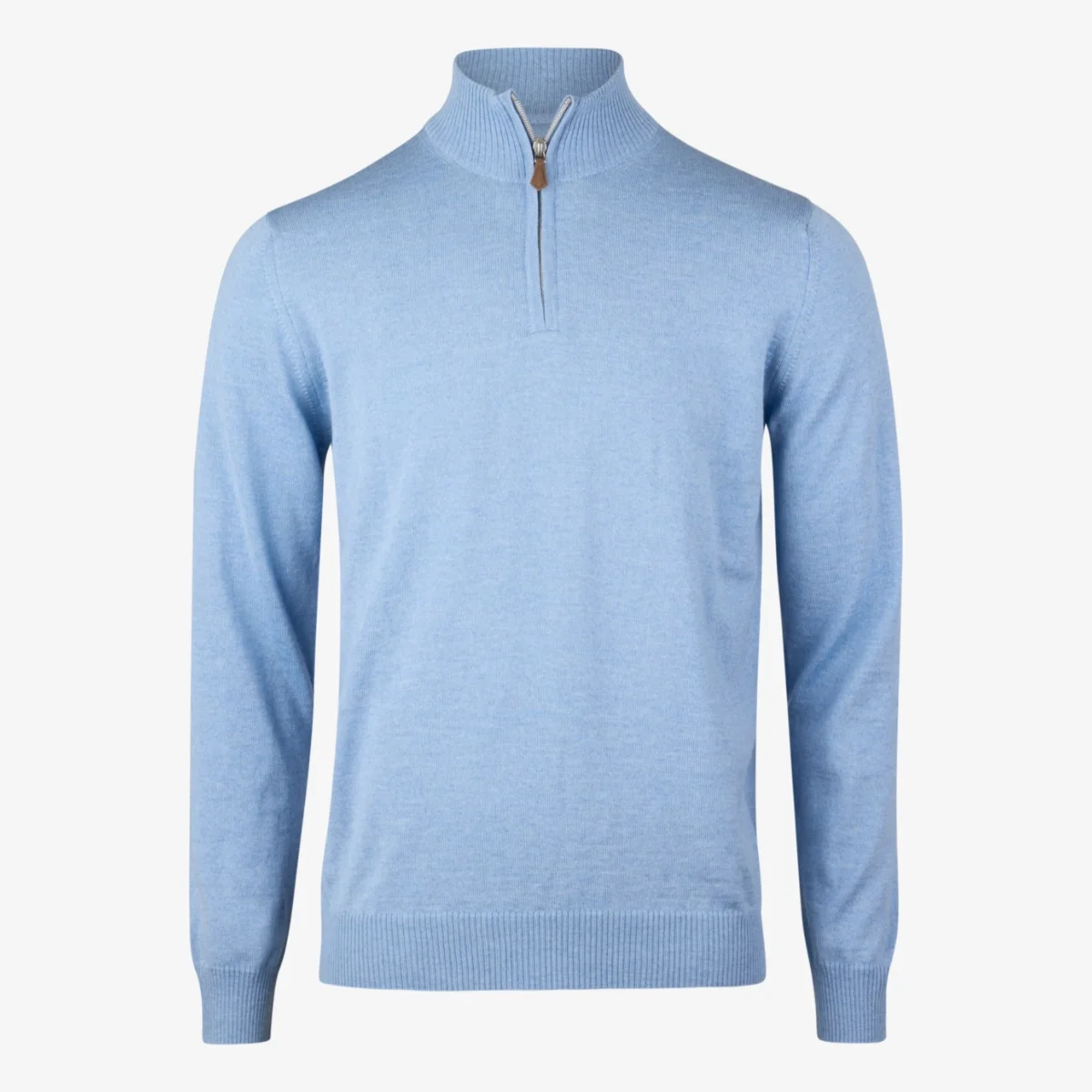 Stenströms light blue merino wool mock neck half zip sweater