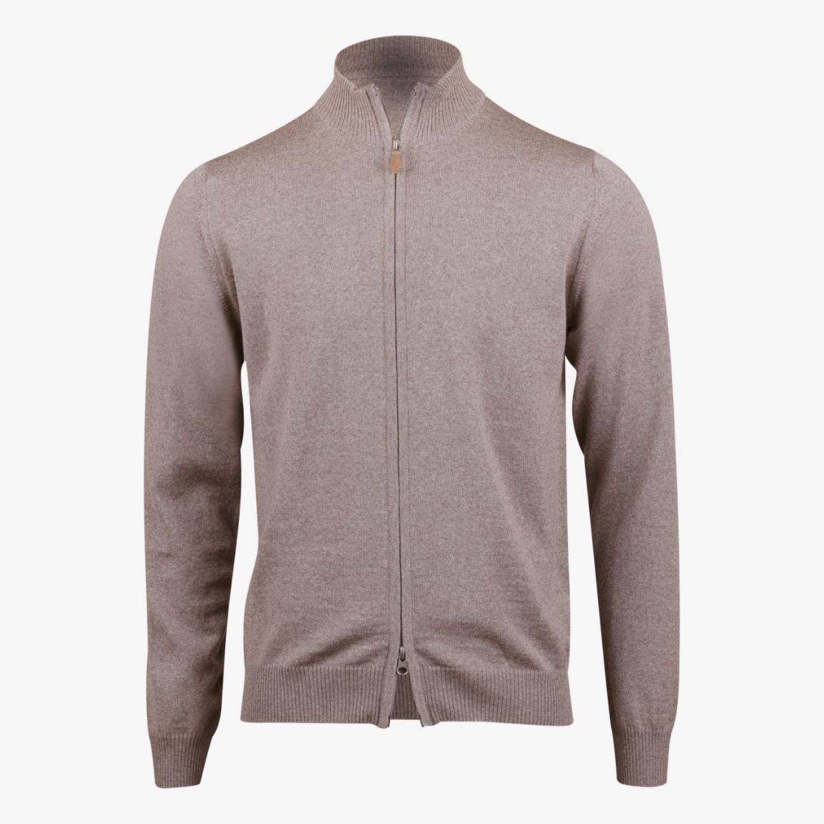 Stenströms light brown merino wool mock neck zip cardigan
