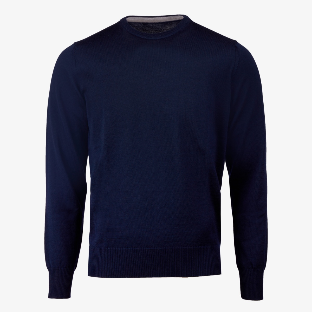Stenströms navy merino wool crew neck sweater - grey elbow patches