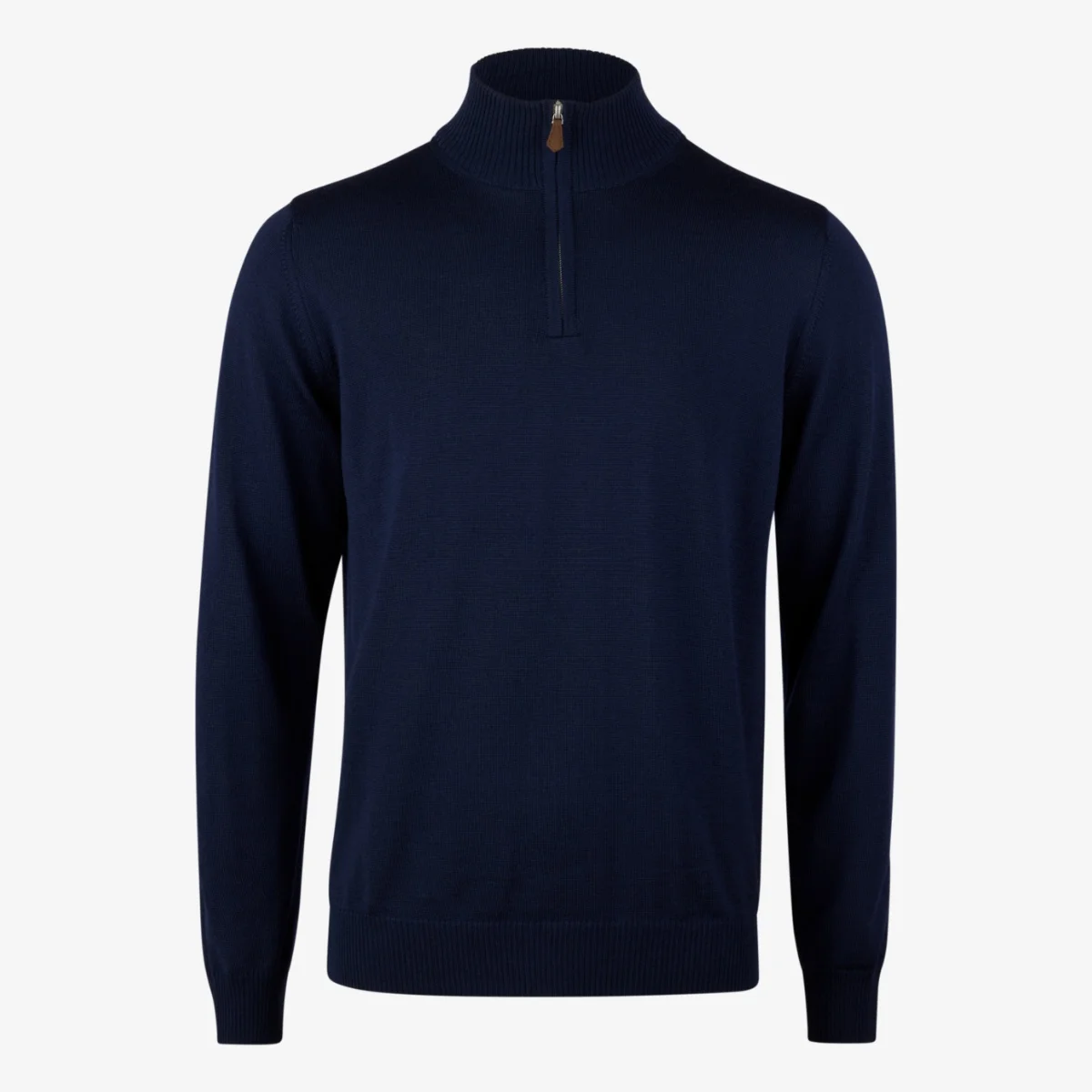 Stenströms navy merino wool mock neck half zip sweater