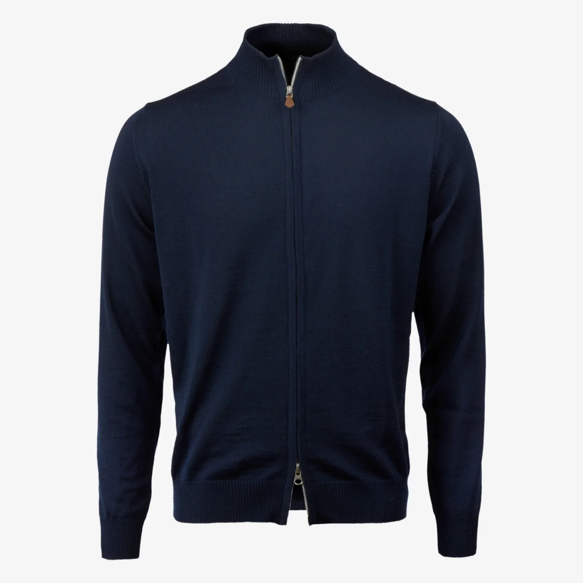 Stenströms navy merino wool mock neck zip cardigan