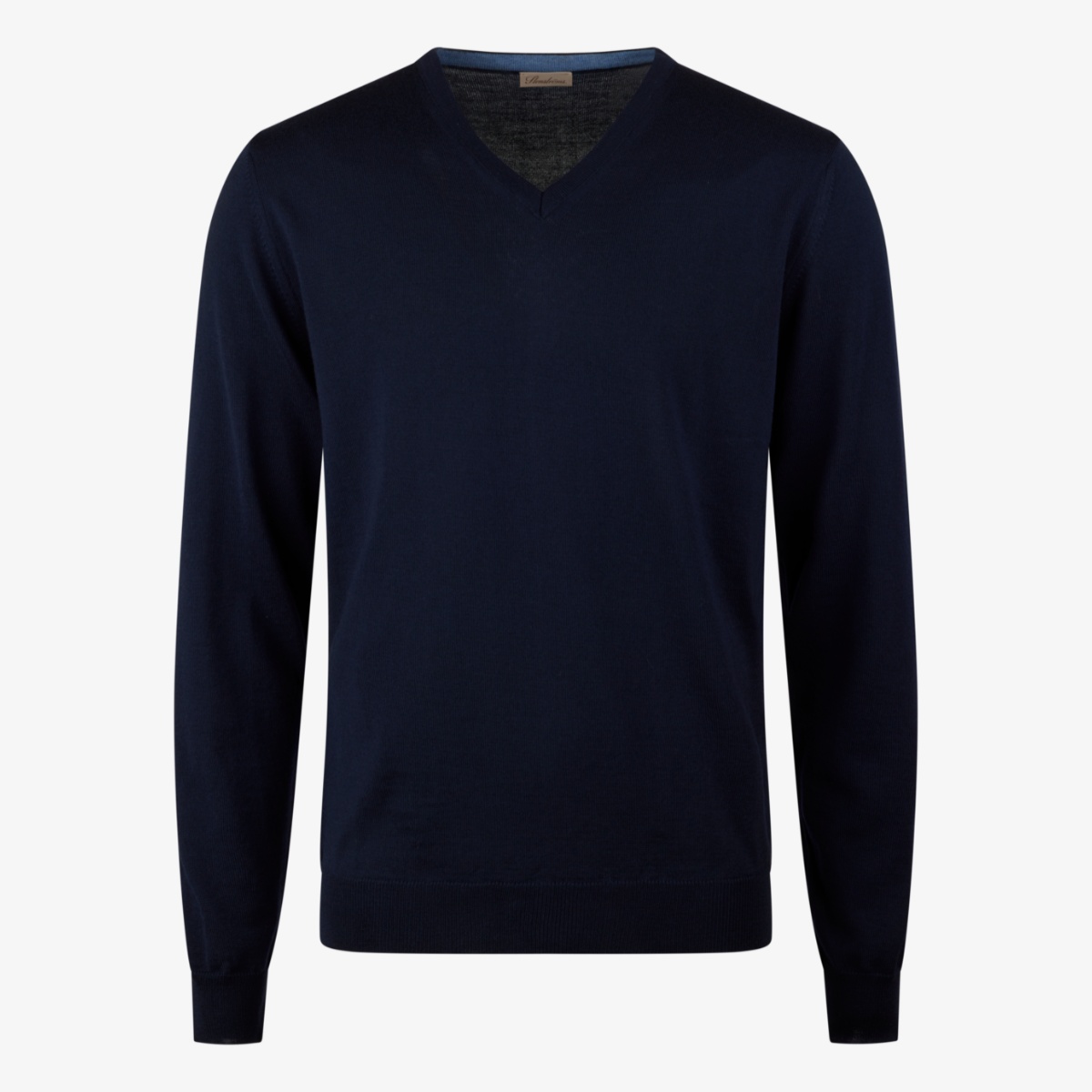 Stenströms navy merino wool v-neck sweater - blue elbow patches