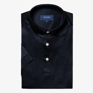 Eton navy slim fit Filo di Scozia solid collar men's polo shirt