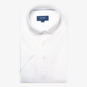 Eton white slim fit Filo di Scozia solid collar men's polo shirt