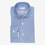 Cordone 1956 mėlyni slim fit su storais dryžiais tvilo marškiniai