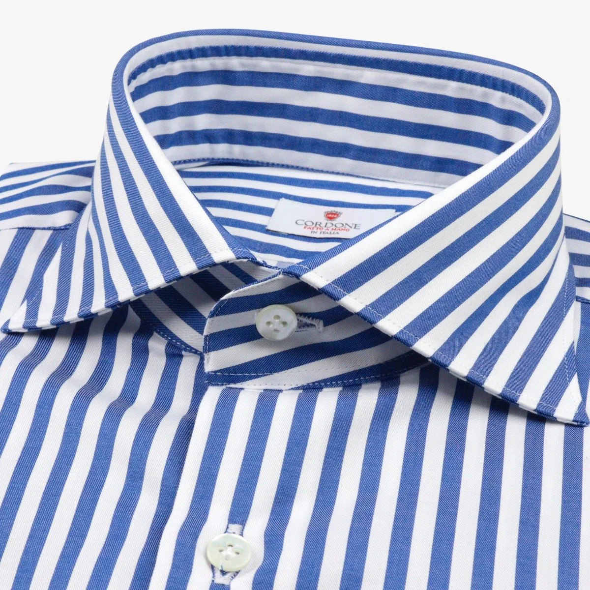 Cordone 1956 blue slim fit bold striped twill shirt