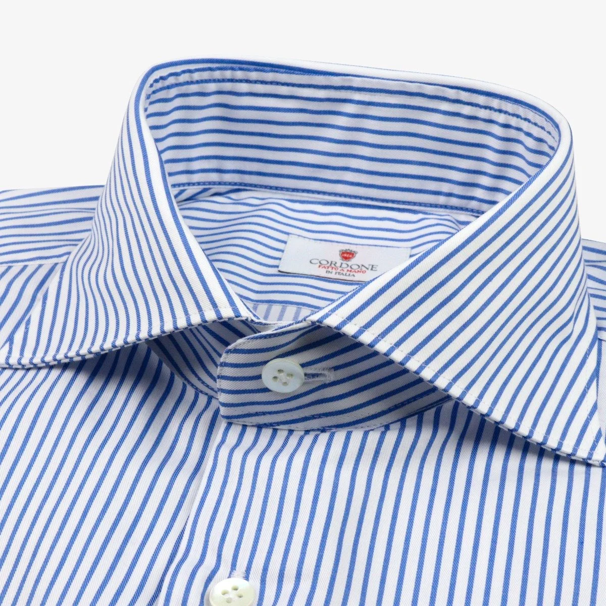 Cordone 1956 blue slim fit striped twill men's dress shirt