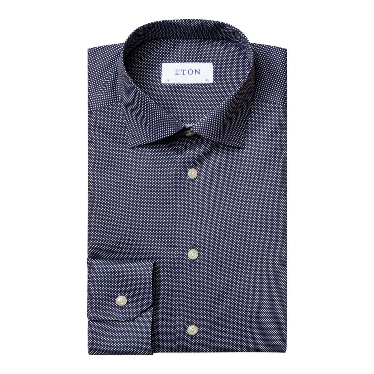 Eton tamsiai mėlyni slim fit taškuoti firminio tvilo marškiniai