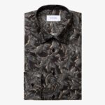 Eton black slim fit floral print signature twill shirt