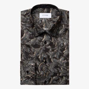 Eton black slim fit floral print signature twill men's party shirt