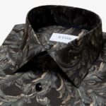 Eton black slim fit floral print signature twill shirt