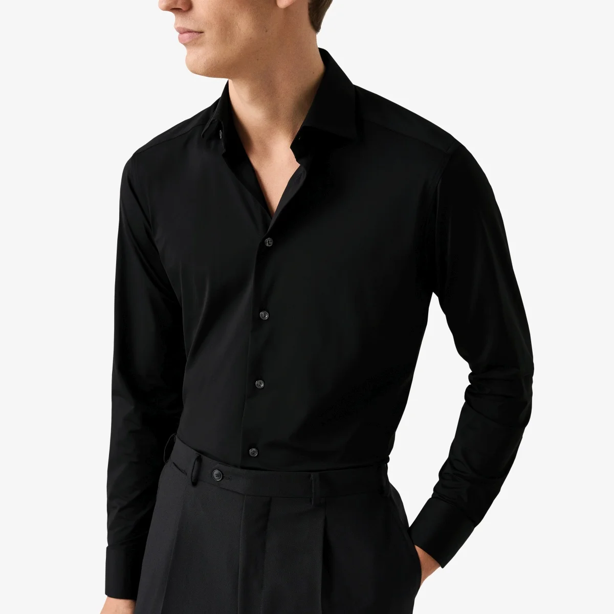 Eton black slim fit fit four-way stretch shirt