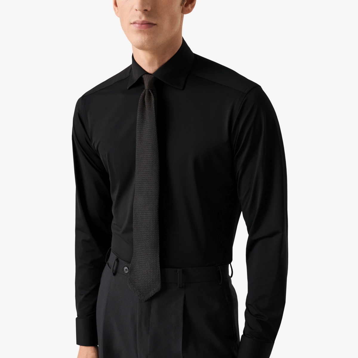 Eton black slim fit fit four-way stretch shirt