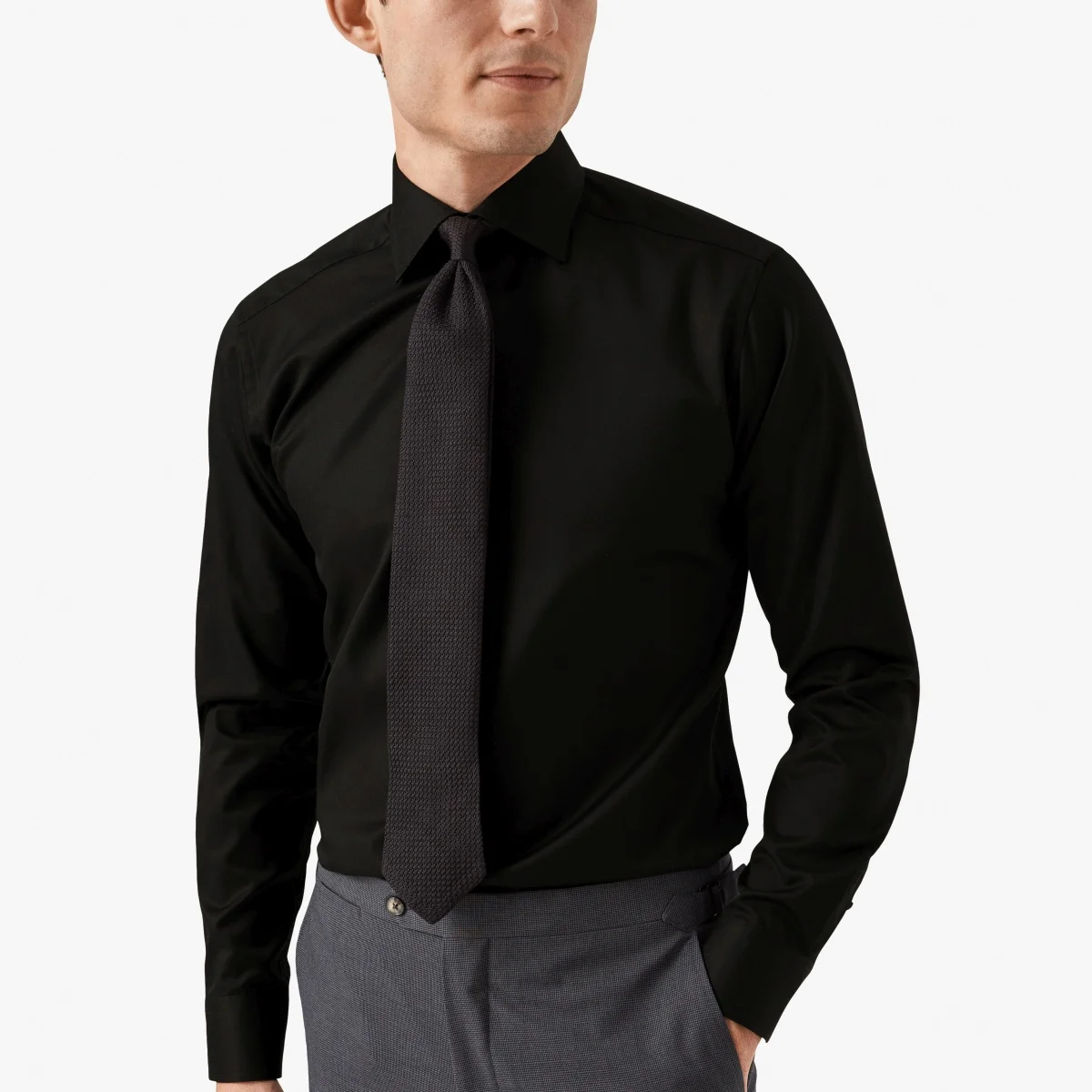 Eton black slim fit signature twill shirt