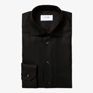 Eton black slim fit textured twill shirt