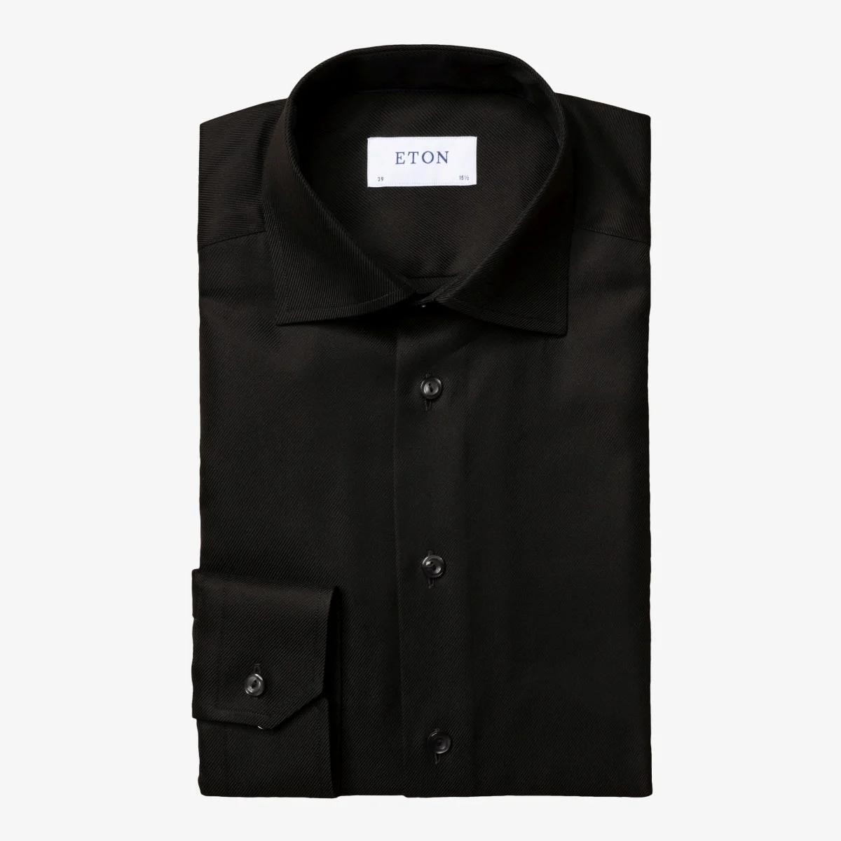Eton black slim fit textured twill shirt