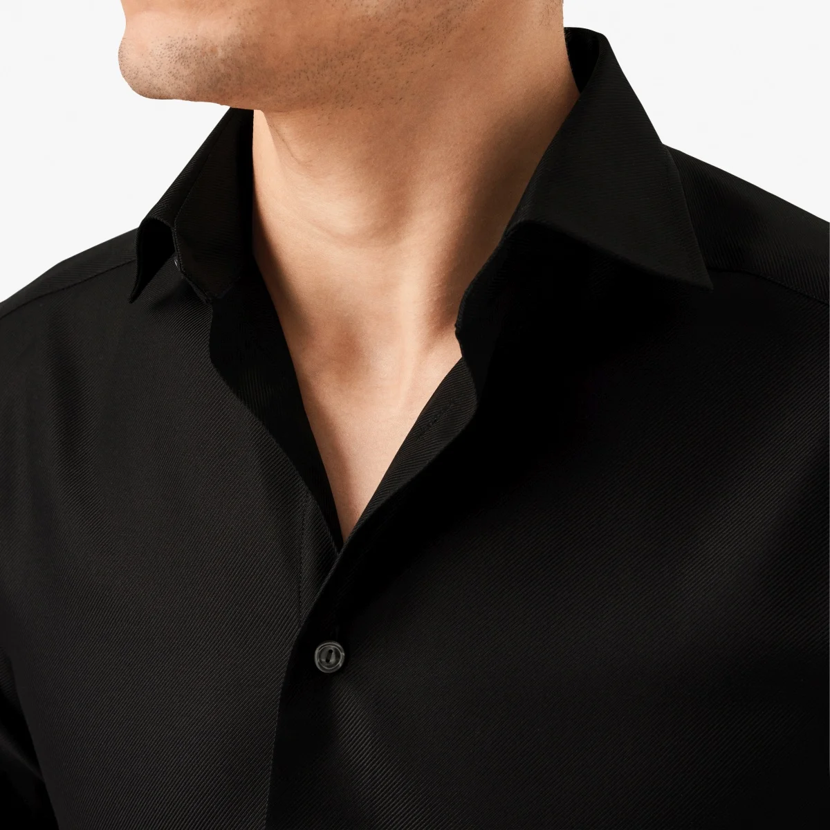 Eton black slim fit textured twill shirt