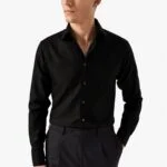 Eton black slim fit textured twill shirt