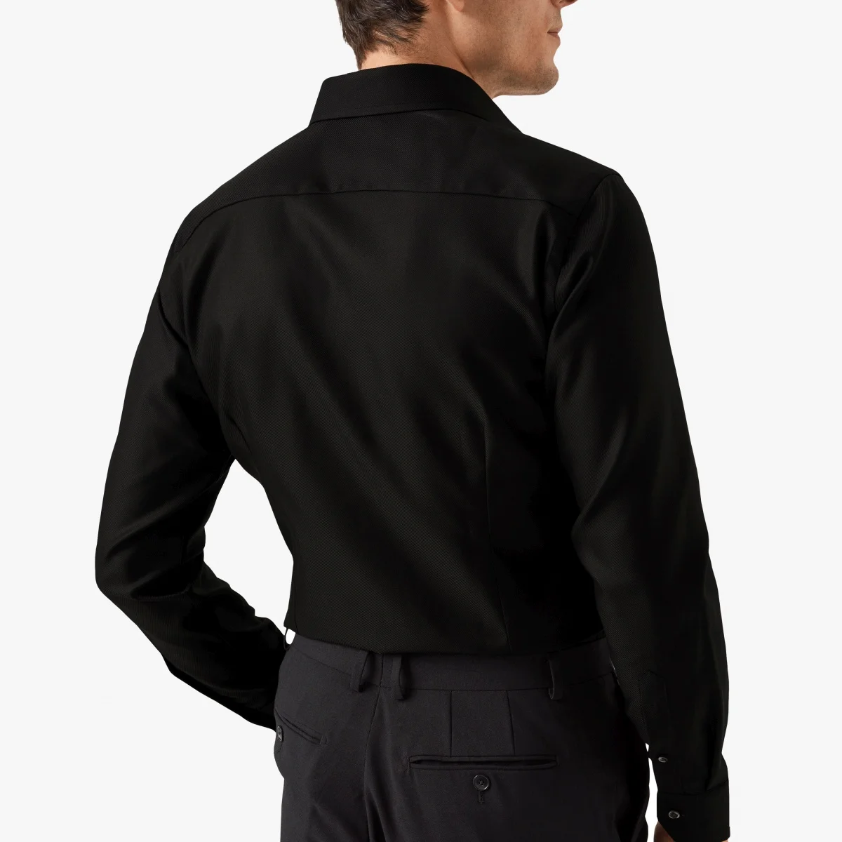 Eton black slim fit textured twill shirt