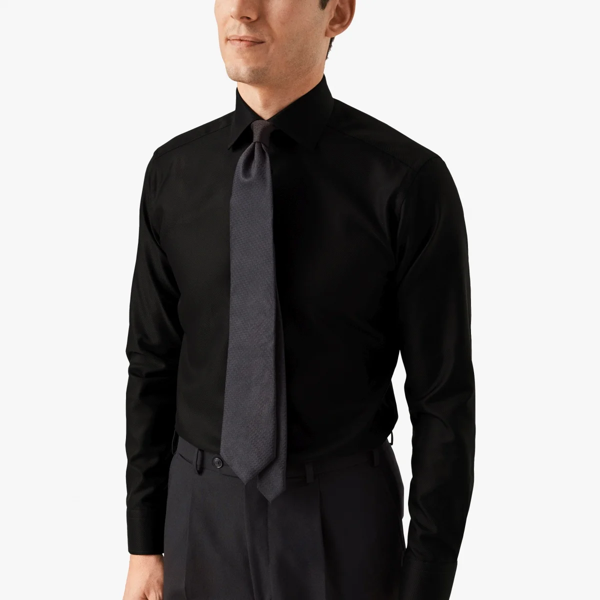 Eton black slim fit textured twill shirt