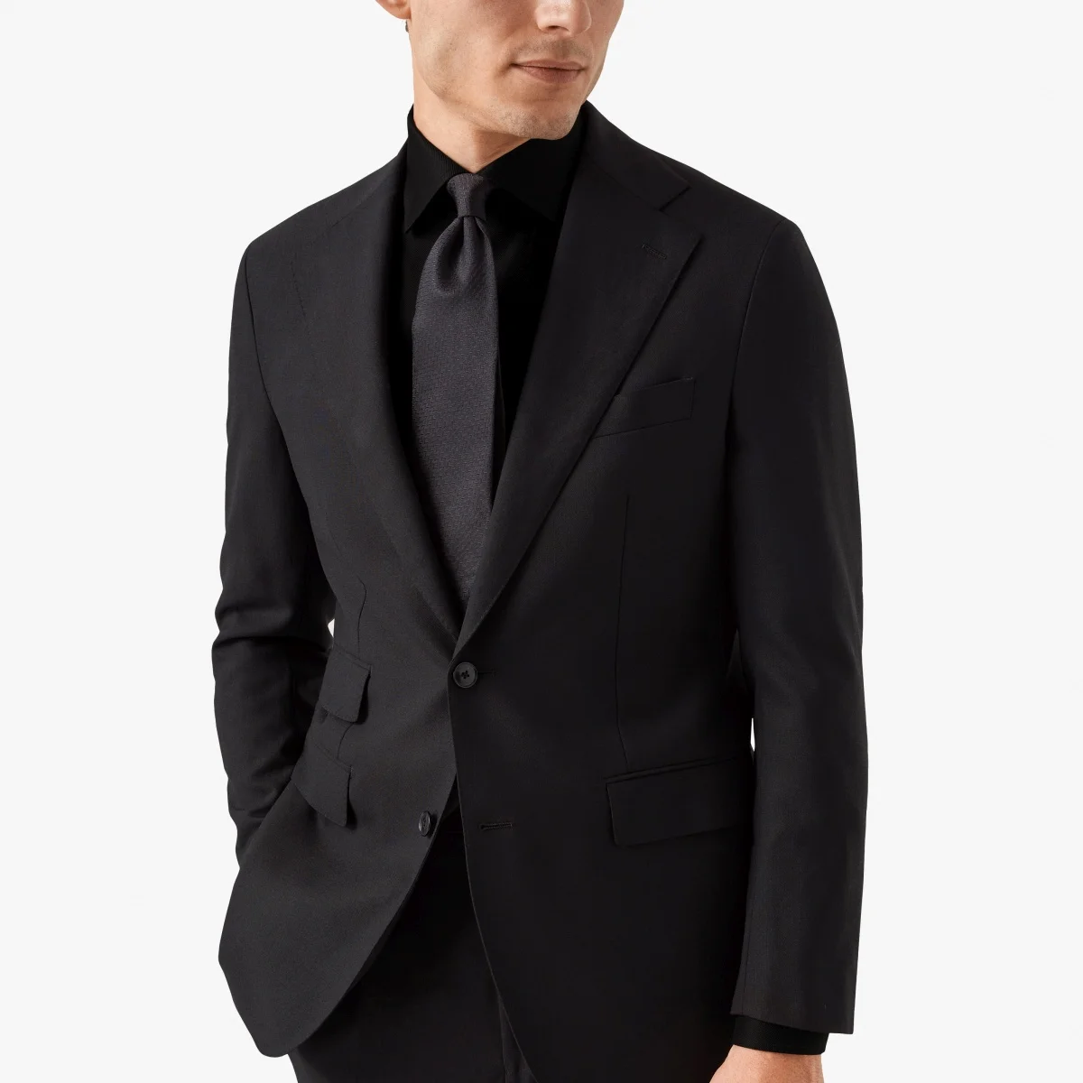 Eton black slim fit textured twill shirt