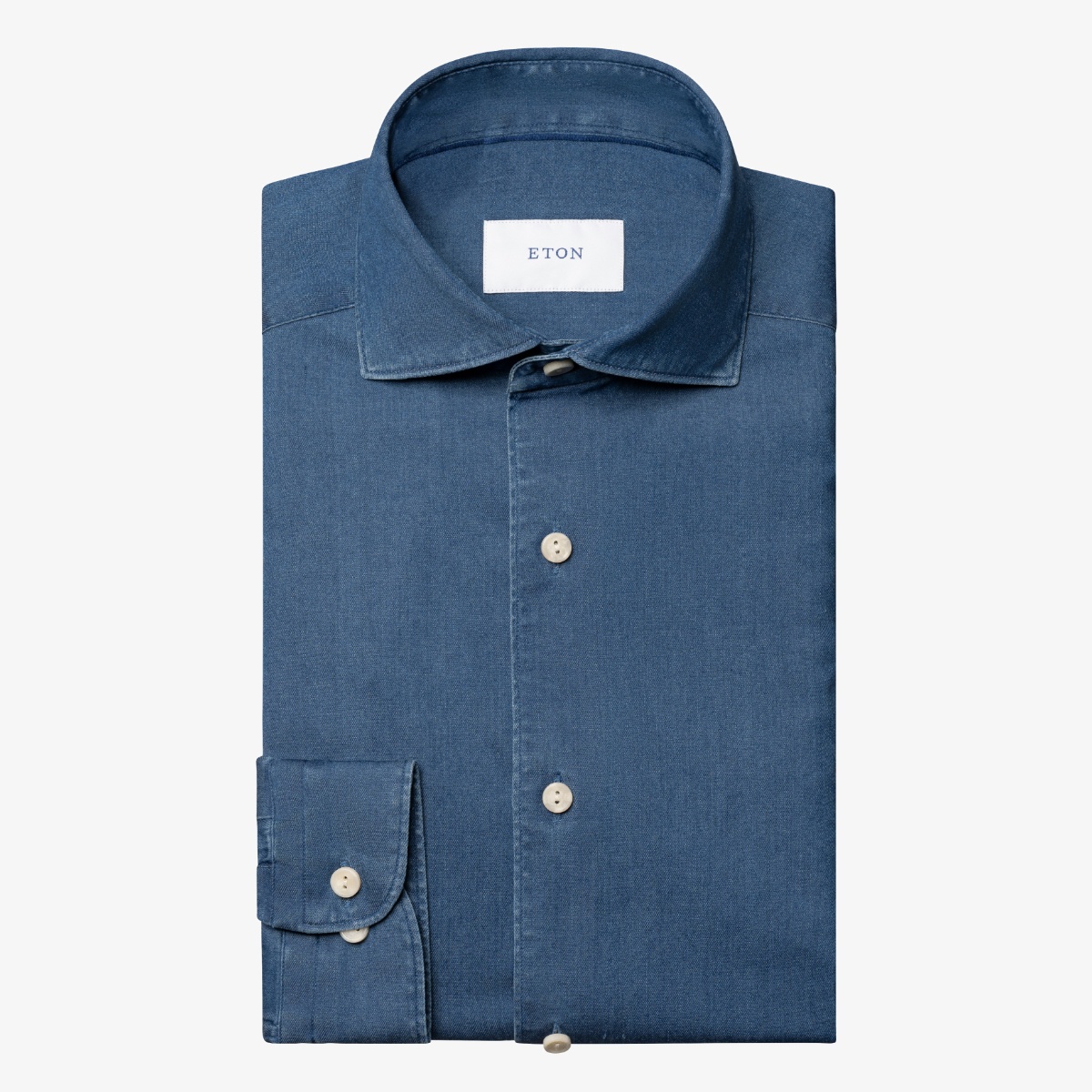 Eton blue casual fit denim stretch shirt