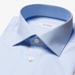 Eton blue slim fit organic cotton fine piqué shirt