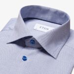 Eton blue slim fit micro pattern twill shirt