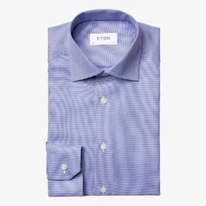 Eton mid blue patterned twill shirt