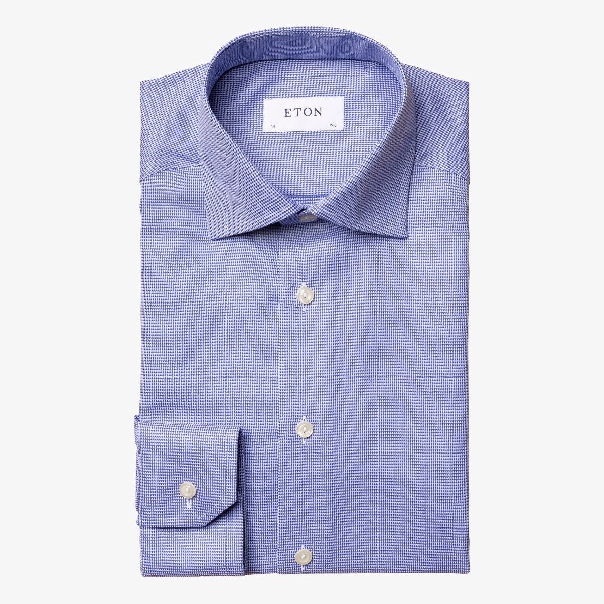 Eton mid blue slim fit patterned twill shirt