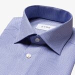 Eton mėlyni slim fit tvilo marškiniai su raštu