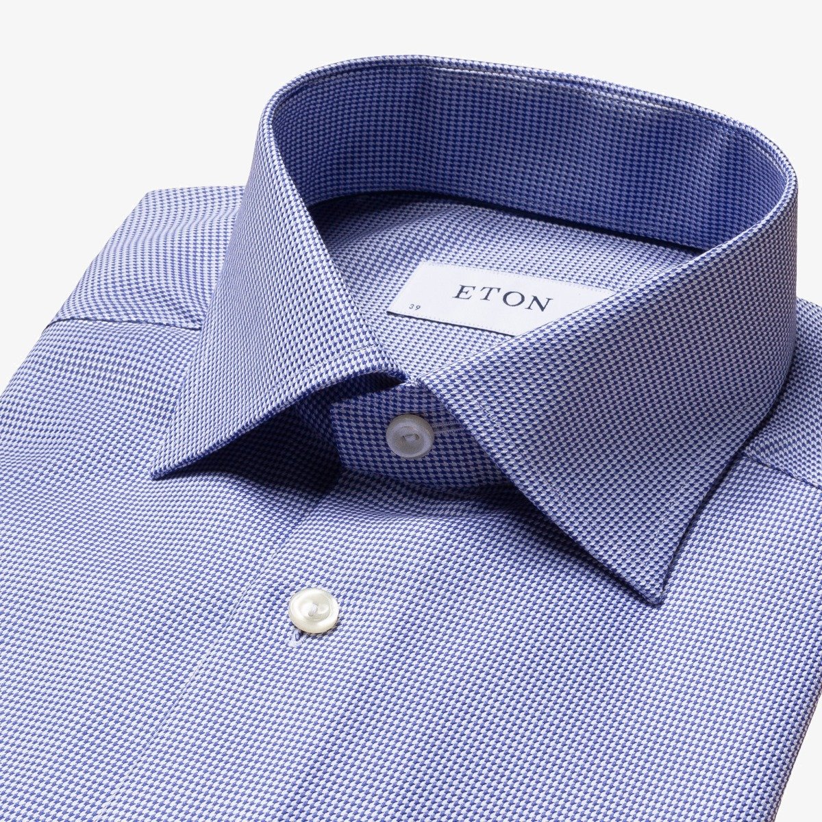 Eton mid blue slim fit patterned twill men's dress shirt
