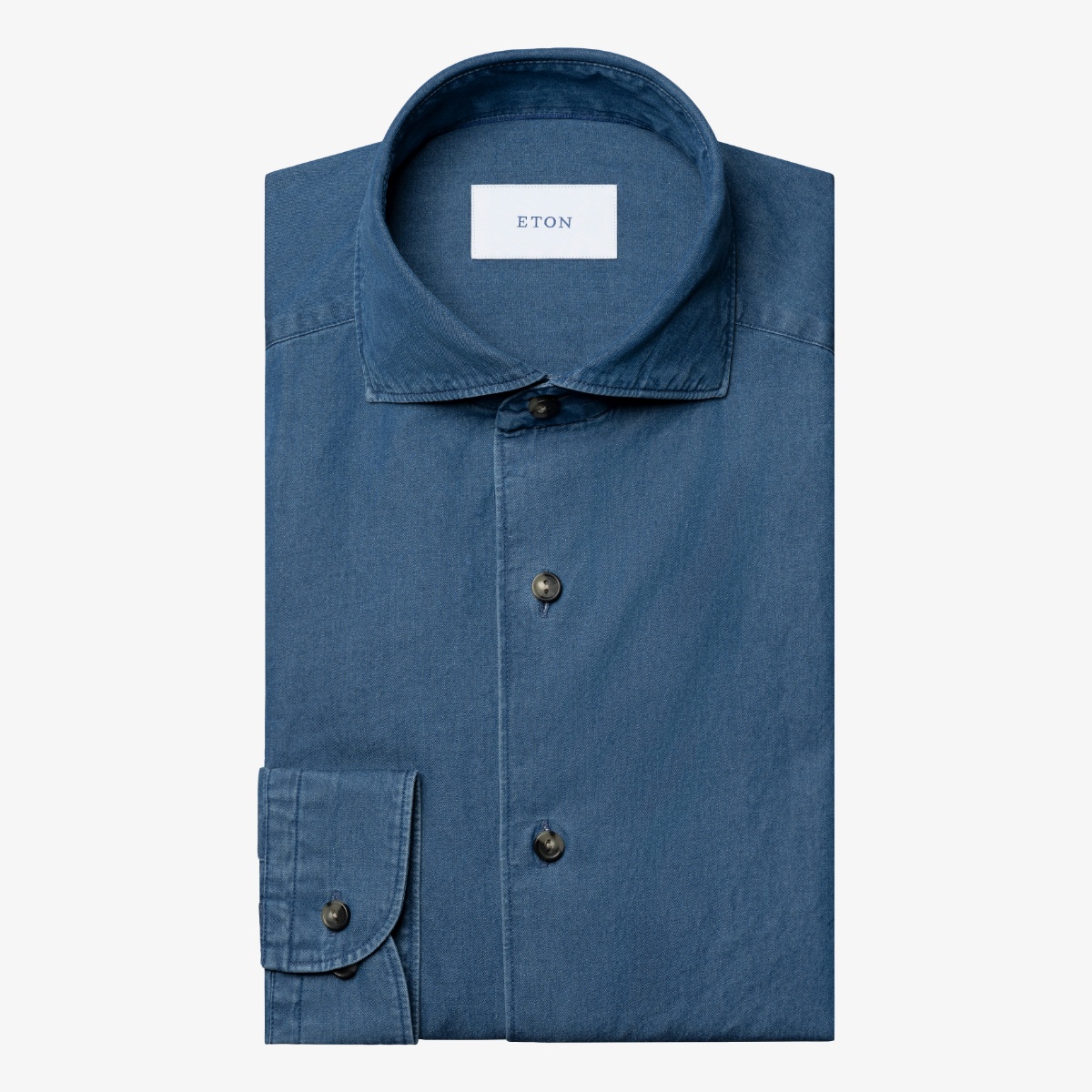 Eton blue casual fit lightweight denim twill shirt - dark buttons