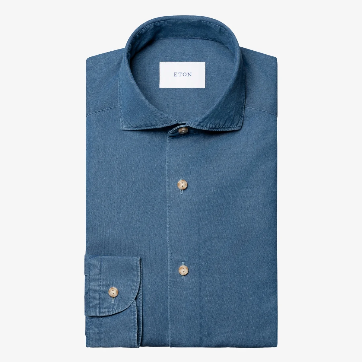 Eton blue casual fit lightweight denim twill shirt - light buttons