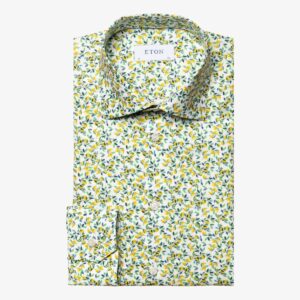 Eton green lemon print twill shirt