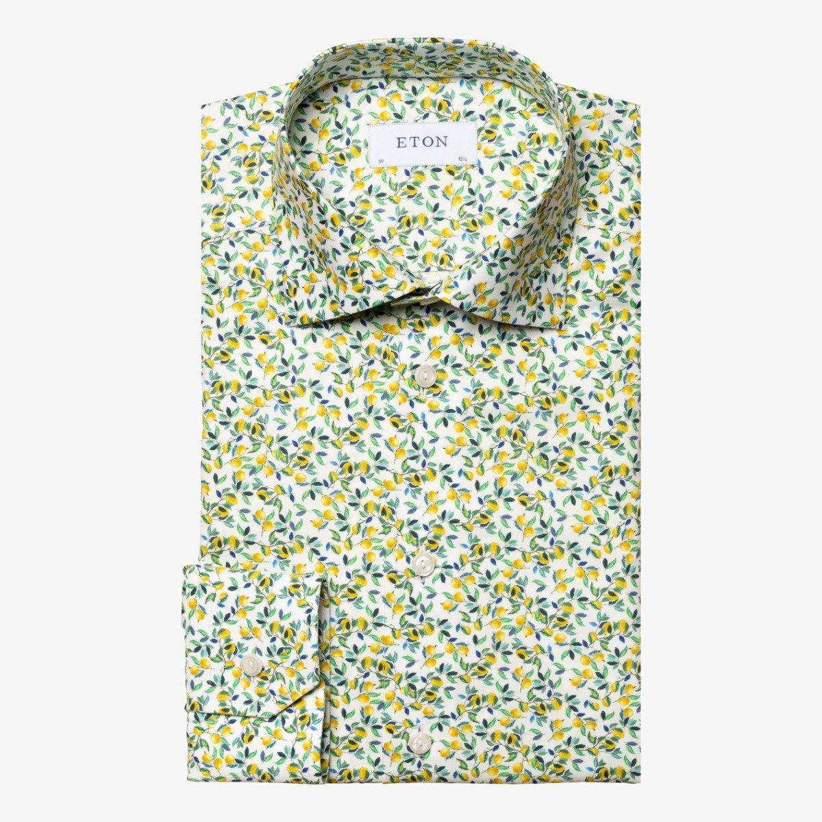 Eton green slim fit lemon print twill men's party shirt