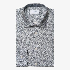 Eton grey slim fit floral print signature poplin men's party shirt