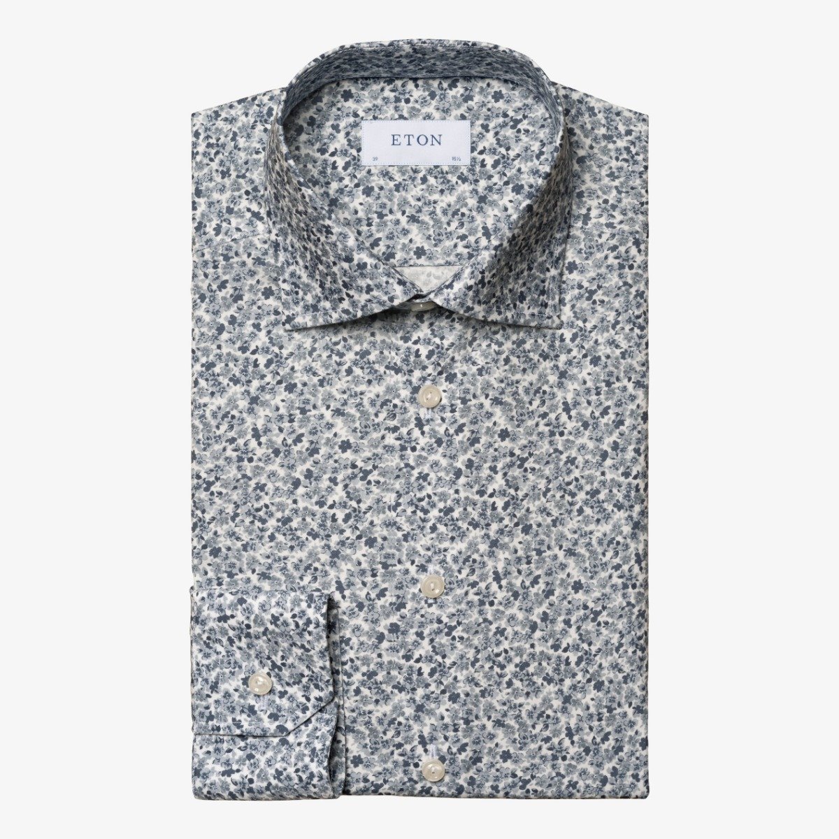 Eton grey slim fit floral print signature poplin men's party shirt