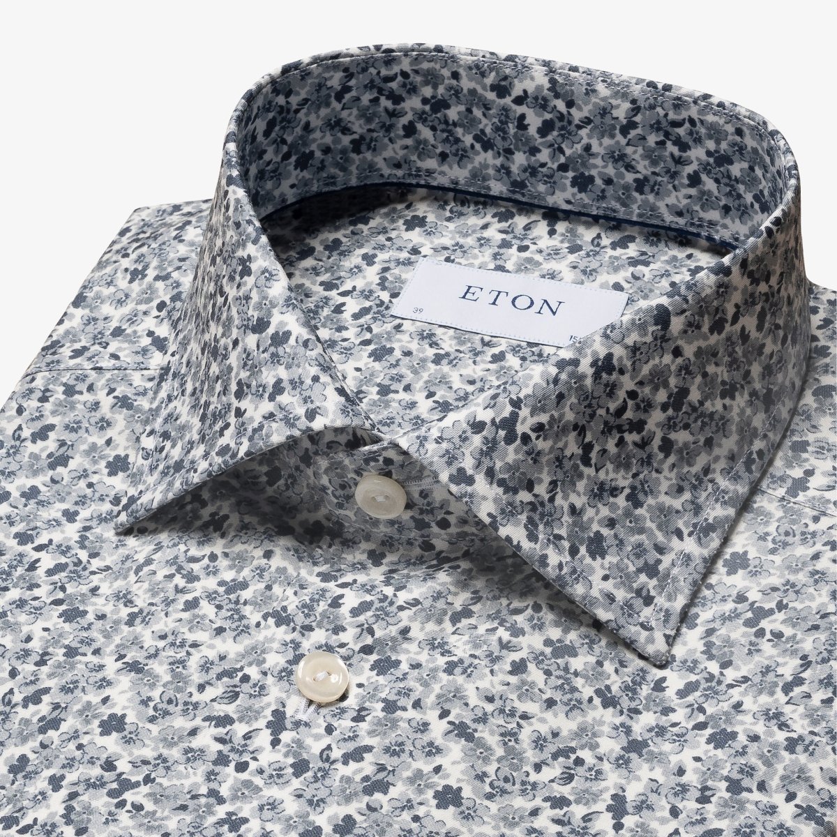 Eton grey slim fit floral print signature poplin men's party shirt