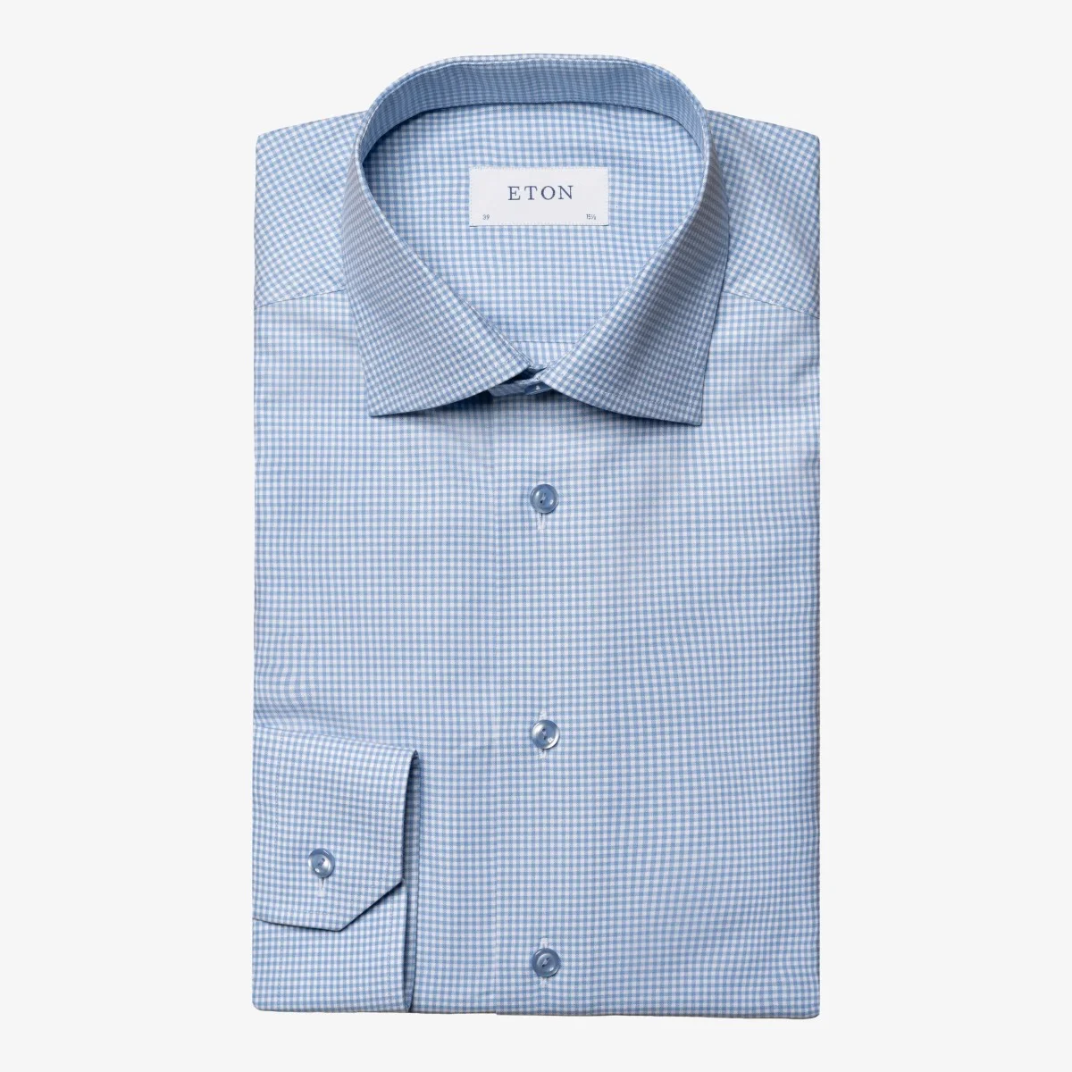 Eton šviesiai mėlyni slim fit languoti medvilnės liocelio marškiniai