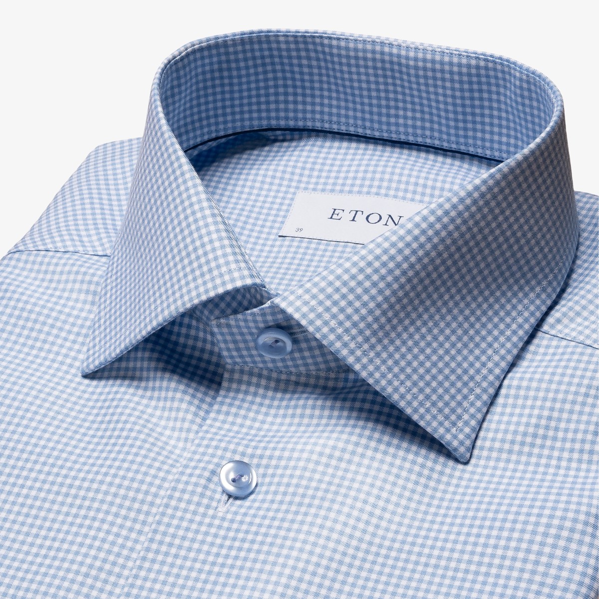 Eton light blue slim fit checked cotton lyocell shirt