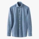 Eton šviesiai mėlyni slim fit džinsiniai tvilo marškiniai