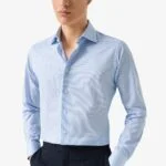 Eton light blue slim fit fine striped signature twill shirt