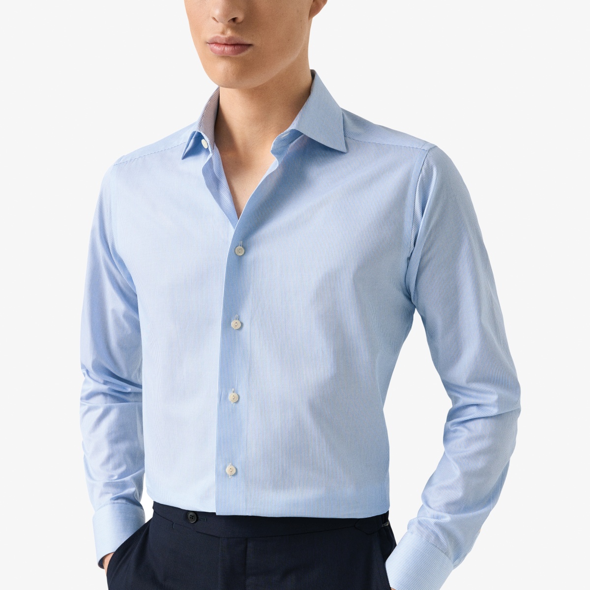 Eton light blue slim fit fine striped signature twill shirt