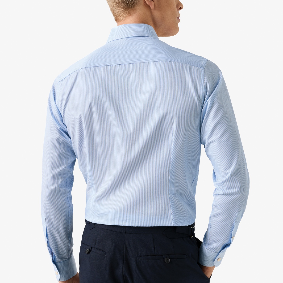 Eton light blue slim fit fine striped signature twill shirt
