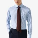 Eton light blue slim fit fine striped signature twill shirt