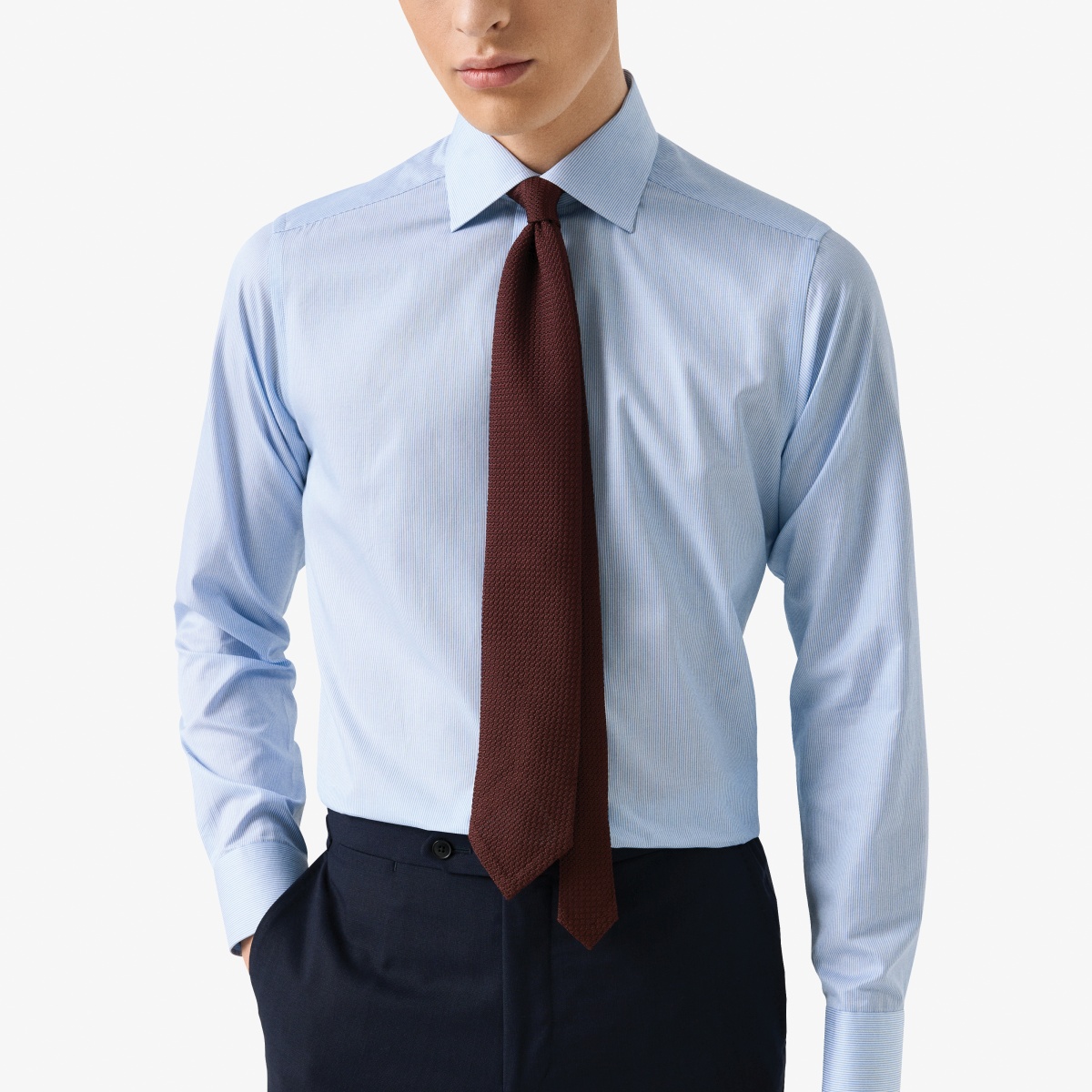 Eton light blue slim fit fine striped signature twill shirt